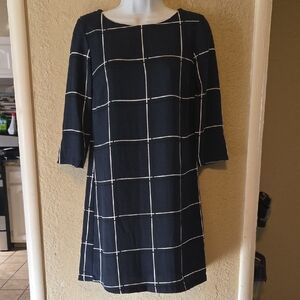 Vero Moda Navy and White Grid Long Sleeve Dress